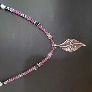 Sterling Silver & Gemstone Leaf  Necklace One of a kind Sapphireskies Designs